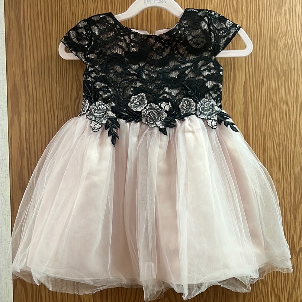 Bonnie Baby Black and light pink A-line lace and tulle Dress Toddler 24 Months